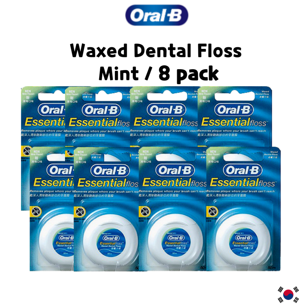 [Oral B] Essential floss Waxed Dental Floss Mint 50m 6/8 pack ไหมขัดฟัน กลิ่นมิ้นท์ 50 เมตร 6 แพ็ก 8 แพ็ก