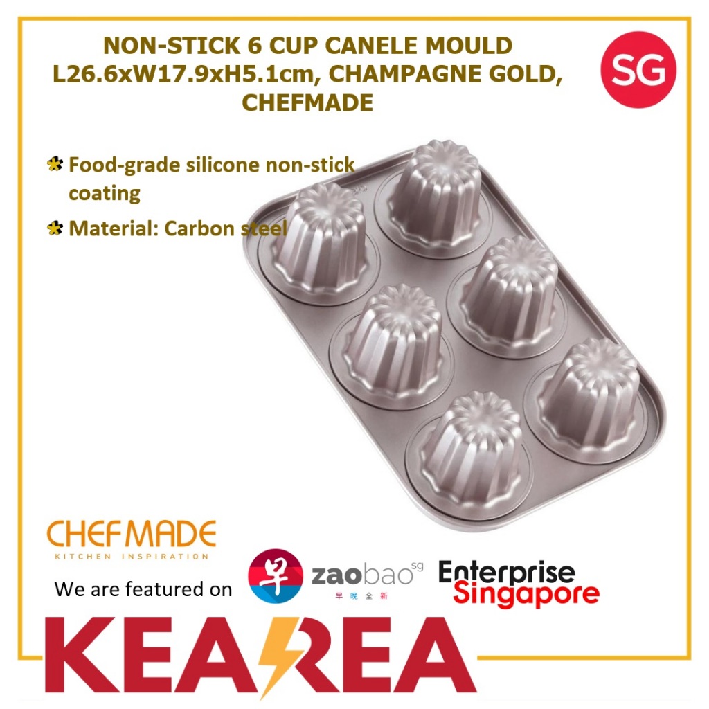 Chefmade แชมเปญโกลด์ Non-Stick 6cup Canele Mould L26.6xW17.9xH5.1cm