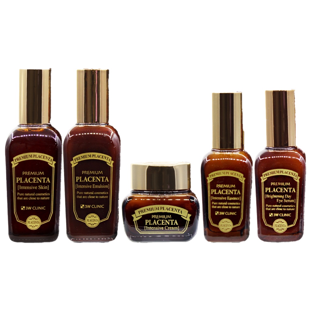 3w clinic premium placenta intensive skin care line (skin 145ml, emulsion 145ml, cream 50ml, essence 50ml, eye serum 50ml)
