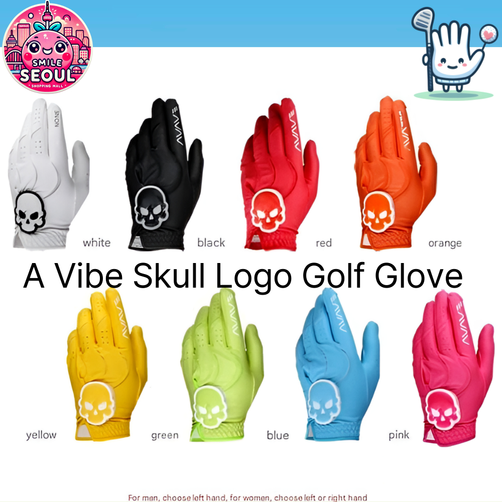 [Smile Seoul] ถุงมือกอล์ฟโลโก้ A Vibe Skull มือซ้ายของผู้ชาย ด้ามจับกันลื่น อุปกรณ์กอล์ฟ