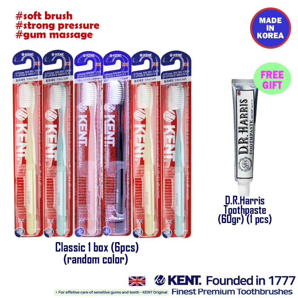 เคนต์ แปรงสีฟันนุ่มพิเศษเกาหลี คลาสสิค 6 ชิ้น ขนแปรงละเอียดพิเศษ – เหงือกที่บอบบาง รับประทานได้ แปรงสีฟัน นิเวศน์ ขนนุ่ม