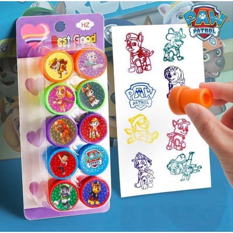 10PCS Paw Patrol แสตมป์ Paw Patrol Chop Chase Marshall Everest Skye Zuma Rubble Birthday Party Goodi
