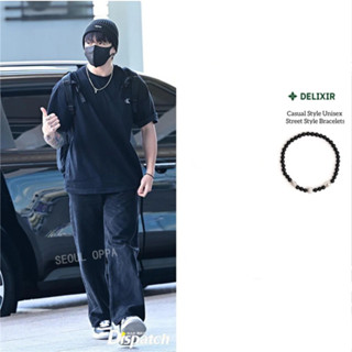 Korea [ delixir ] สร้อยข้อมือ แบบบาง นิล เลเยอร์ / BTS JungKook pick ของแท้ 100%