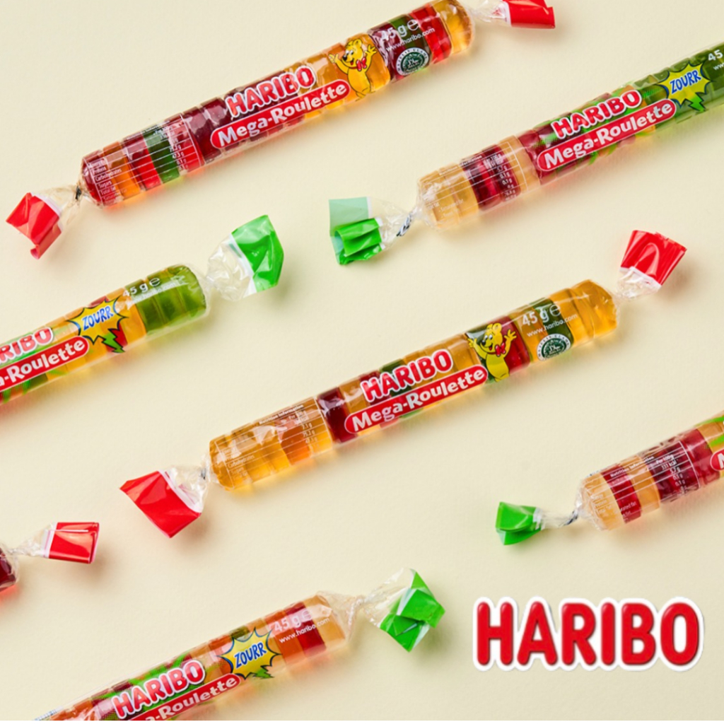 [Haribo] Mega Roullet Gummy Candy ขนมเยลลี่หวาน ลูกอมหมากฝรั่ง
