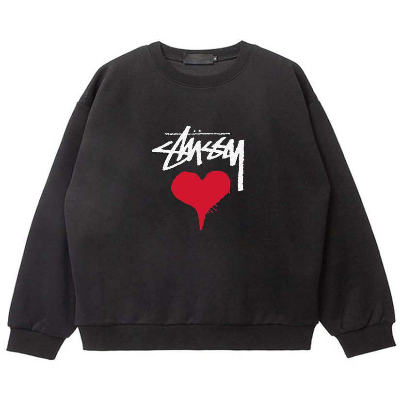 เสื้อกันหนาว คอกลม พิมพ์ลายหัวใจ Stussy