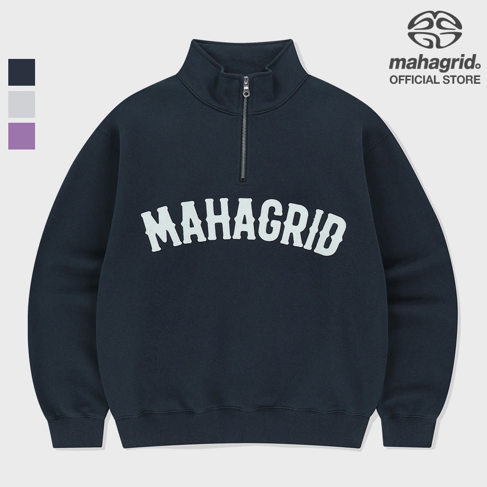 [MAHAGRID] Arch Logo Applique Half Zip-Up Sweatshirt_Unisex_สไตล์เกาหลี