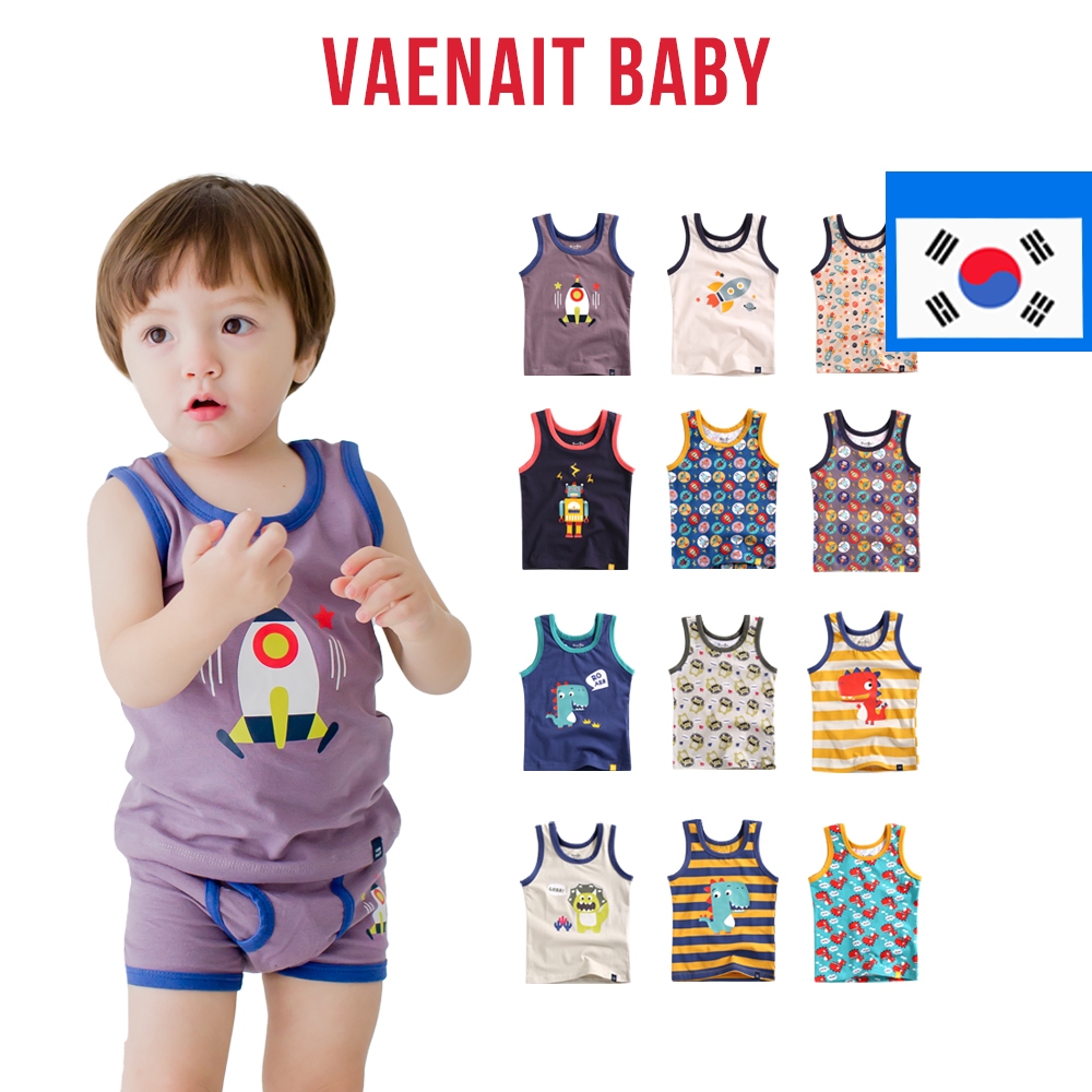 [KOREA Vaenait BABY] 2-9Y เด็กวัยหัดเดิน เด็กผู้ชาย ชุดชั้นในจรวด ไดโนเสาร์ สัตว์ ผ้าฝ้าย เสื้อกล้าม แขนกุด