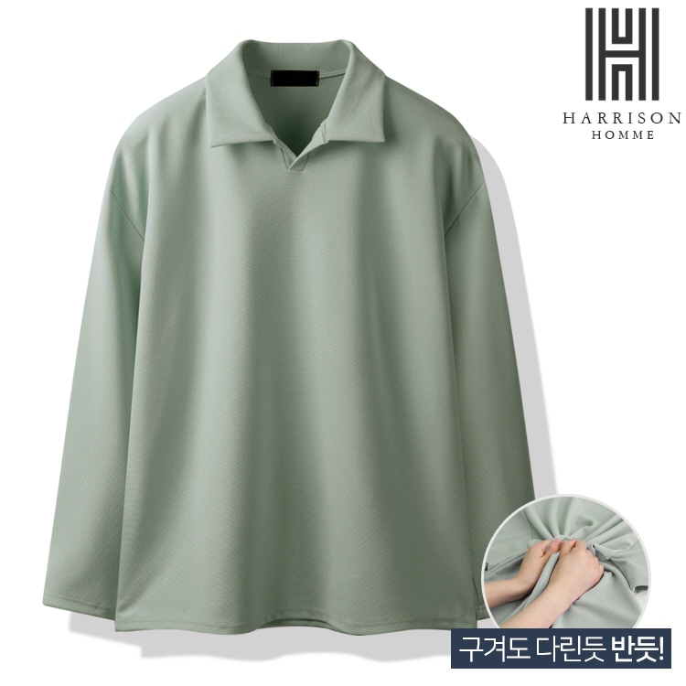 [HARRISON] เสื้อยืดคอปก แขนยาว สีพื้น สไตล์เกาหลี SME1155