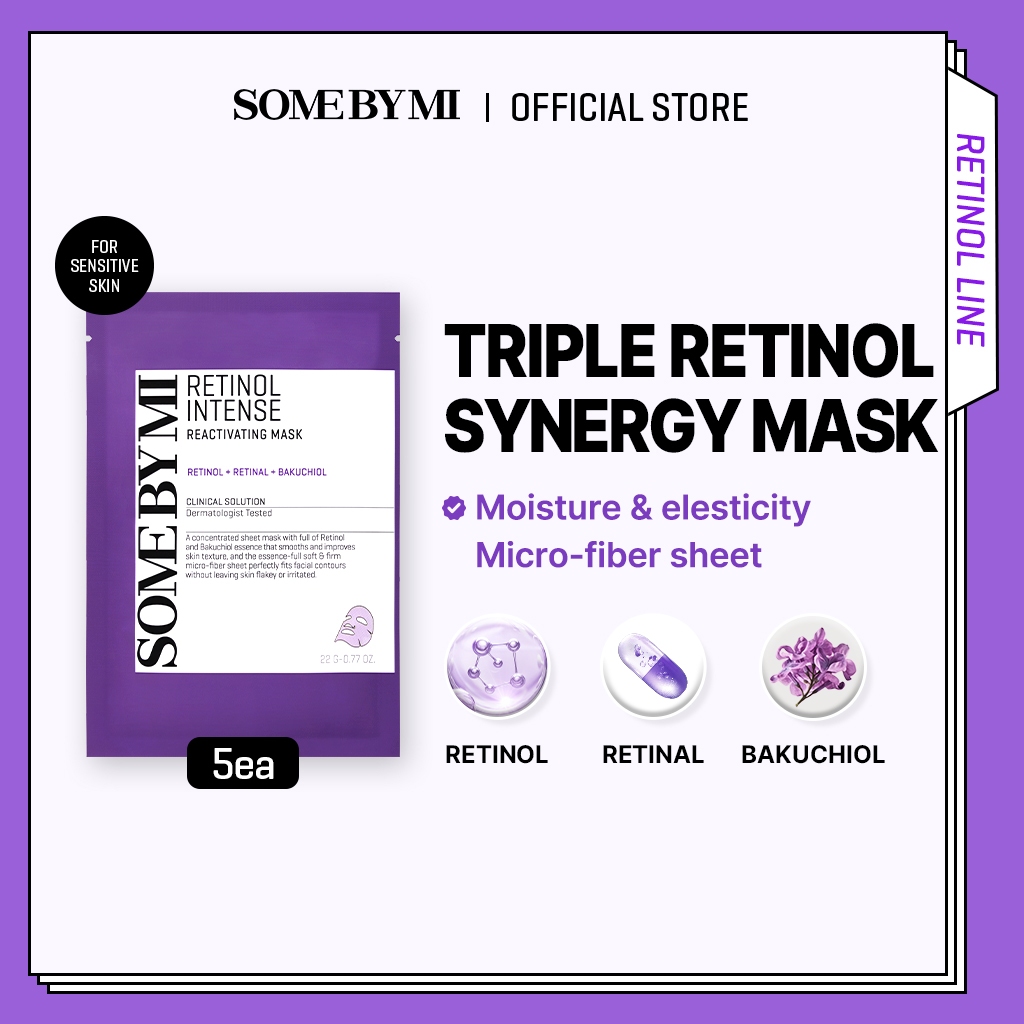 SOME BY MI Retinol Intense Reactivating Mask [5ea], สำหรับผิวแพ้ง่าย, ดูแลผิวให้เรียบเนียน