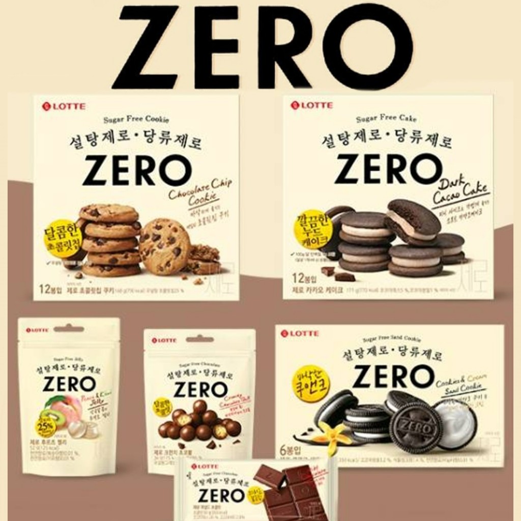 [ของสะสมล็อตเต้ Zero คุกกี้ช็อกโกแลต ช็อกโกแลต เค้ก พีช กีวี่ เจลลี่ ครีมทราย ] ขนมขบเคี้ยว ไร้น้ําตาล ปราศจากสี อาหารเกาหลี เพื่อสุขภาพ