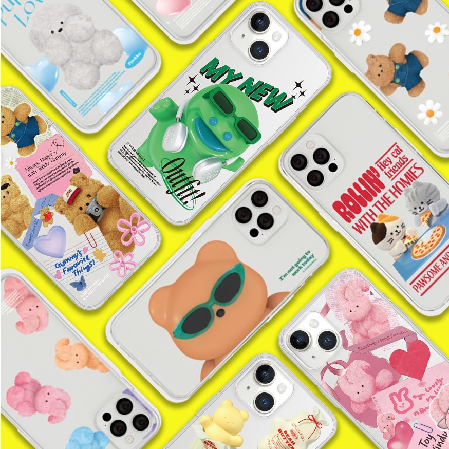 🇰🇷【 Korean Phone Case THE NINE MALL 】 Clear Jelly Case Collection Cute Premium Protective Korea Hand Made Compatible for iPhone 8 xs xr 11pro 11 12 12pro mini 13 Galaxy S22