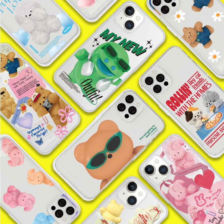 【 Korean Phone Case THE NINE MALL 】 Clear Jelly Case Collection Cute Premium Protective Korea Hand Made Compatible for iPhone 8 xs xr 11pro 11 12 12pro mini 13 Galaxy S22
