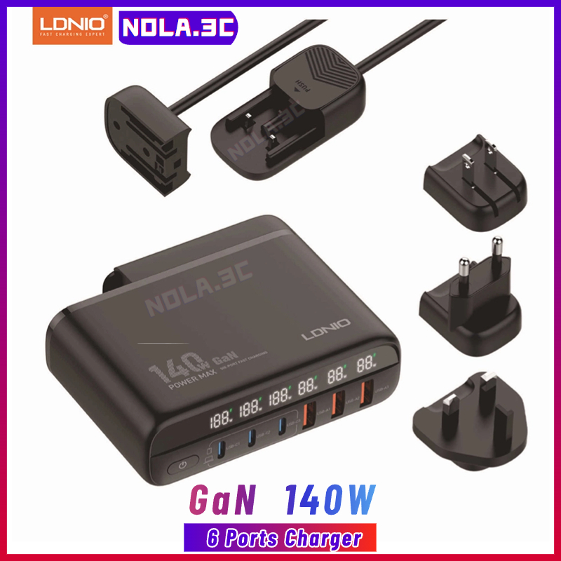 LDNIO Gan Charger 65W 140W International Travel Adapter PD QC Type C พอร์ต USB A