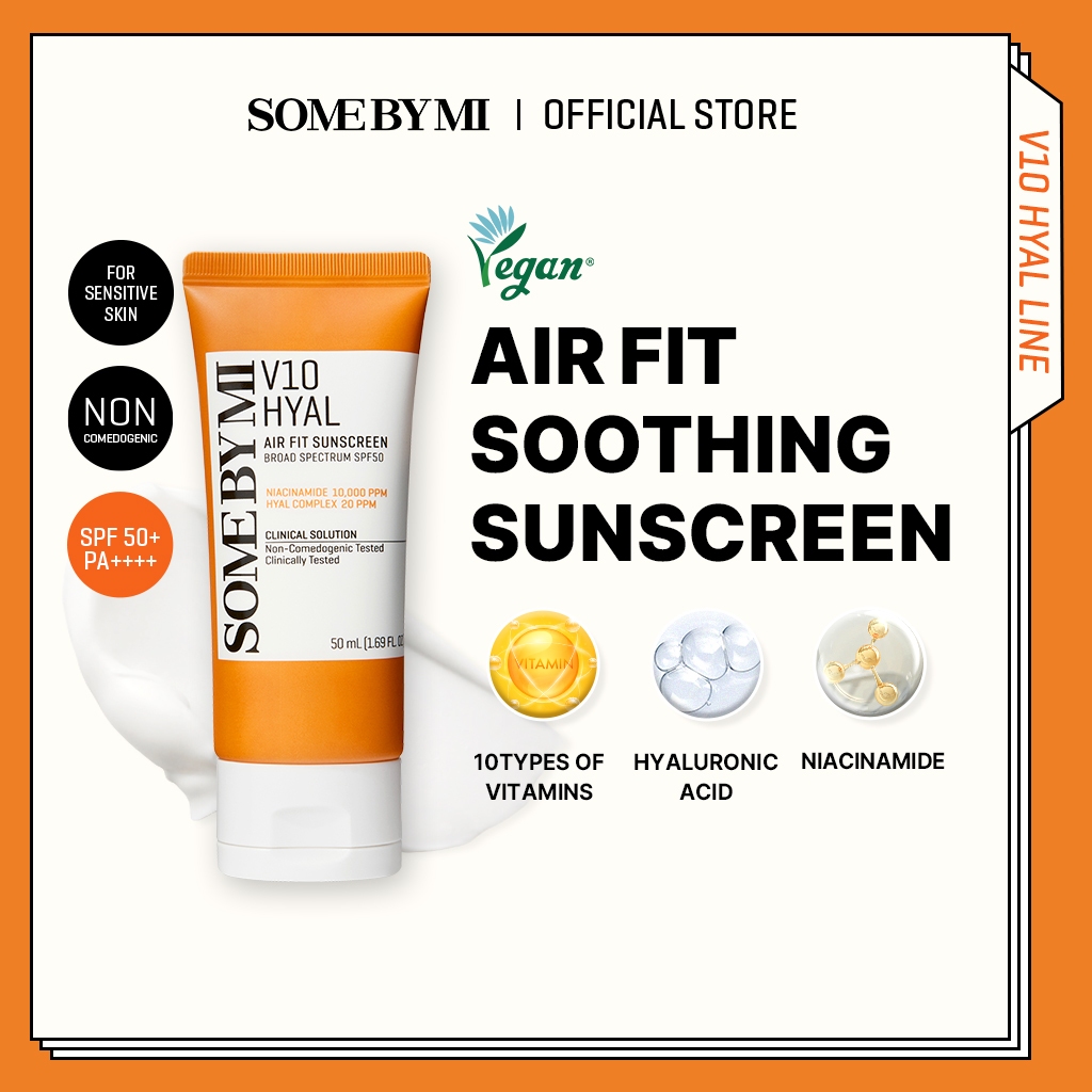 SOME BY MI V10 Hyal Air Fit Sunscreen, ครีมกันแดดผสมวิตามิน, ครีมกันแดดที่ไม่ทิ้งคราบขาว