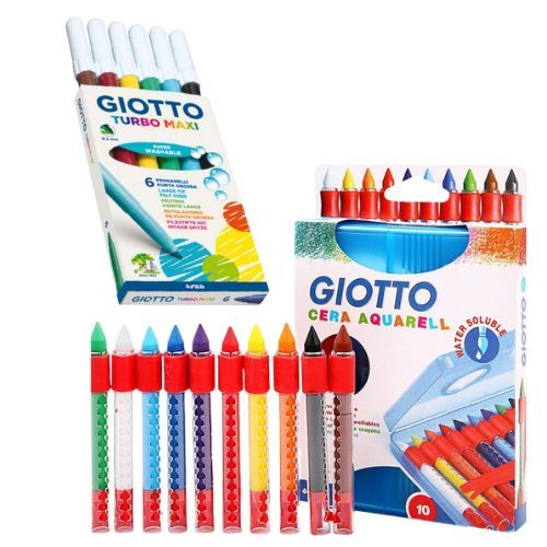 มัดพิเศษ - ดินสอสีขี้ผึ้งที่ละลายน้ําได้ Giotto - Cera Aquarell 10 คละสีพร้อมปลอก + Giotto Turbo Jum