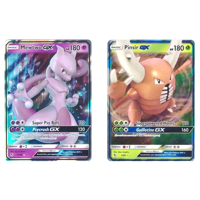 การ์ดโปเกมอนภาษาอังกฤษ Mewtwo GX - 31/68 / Pinsir GX - 6/68 - Ultra Hidden Fates Singles