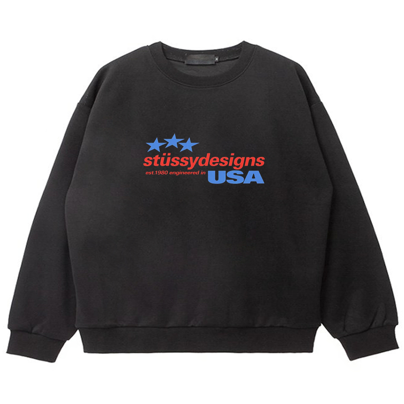 เสื้อกันหนาว คอกลม พิมพ์ลาย Stussy Design USA