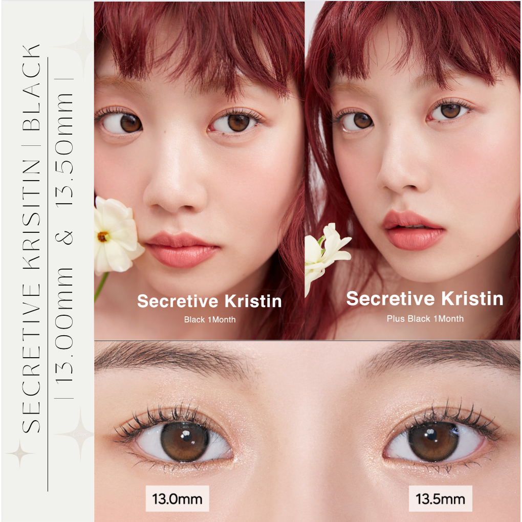 Secretive Krisitin 1 เดือน 2P #Black คอนแทคเลนส์ (G.dia: 13.00 มม. / Plus: 13.50 มม.) + แหนบ + เคส +