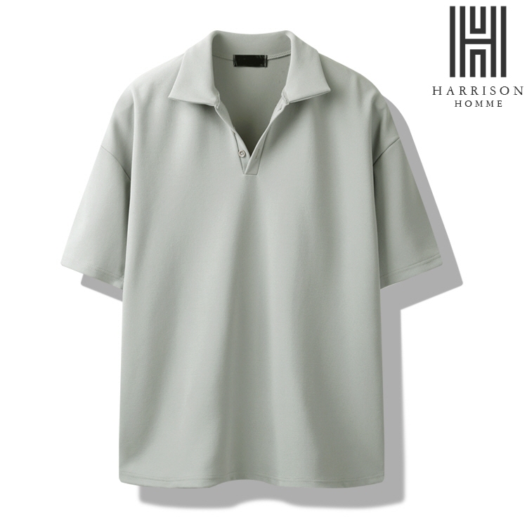[HARRISON] เสื้อยืดแขนสั้น คอปก สีพื้น สไตล์เกาหลี SME1159