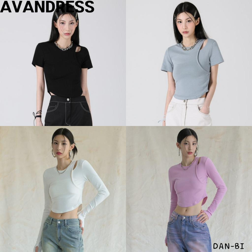 [AVANDRESS] เสื้อยืดครอป แต่งรอยขาด ทั้งแบบสั้นและยาว / สินค้าเกาหลี / ของแท้ 100%