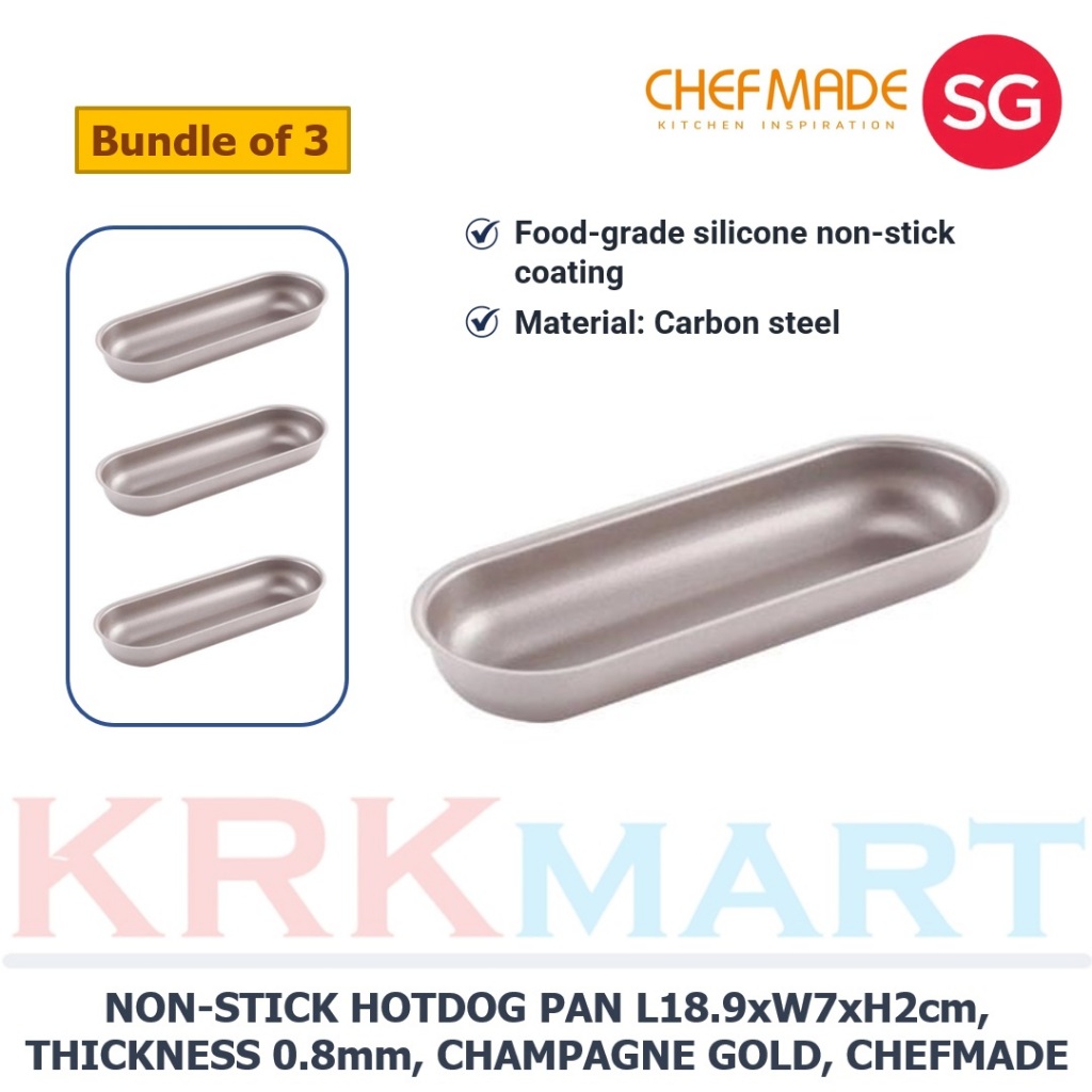 (BUNDLE OF 3) CHEFMADE CHAMPAGNE GOLD NON-STICK HOTDOG PAN L18.9xW7xH2cm, THICKNESS 0.8mm