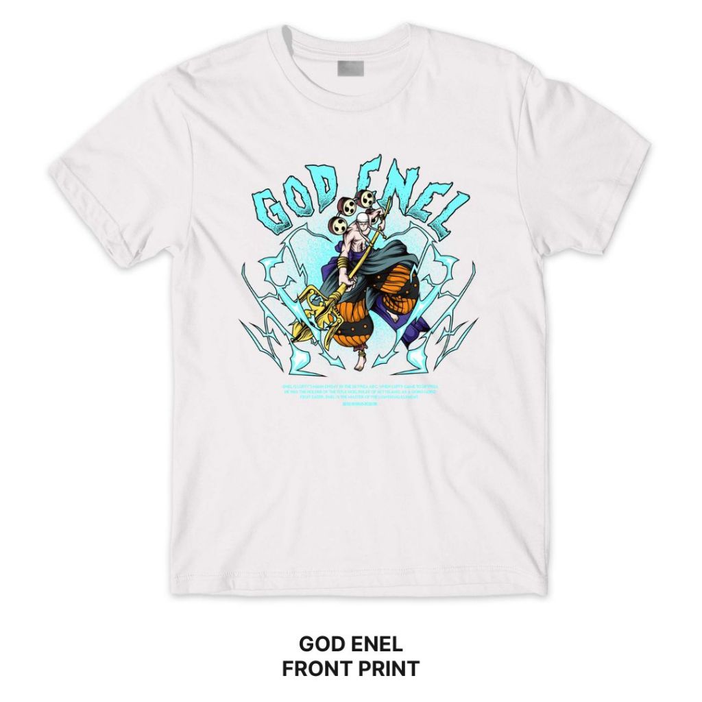 God Enel One Piece Series เสื้อยืดด้านหน้าด้านหลังพิมพ์ Crafter Tee อะนิเมะมังงะเสื้อ