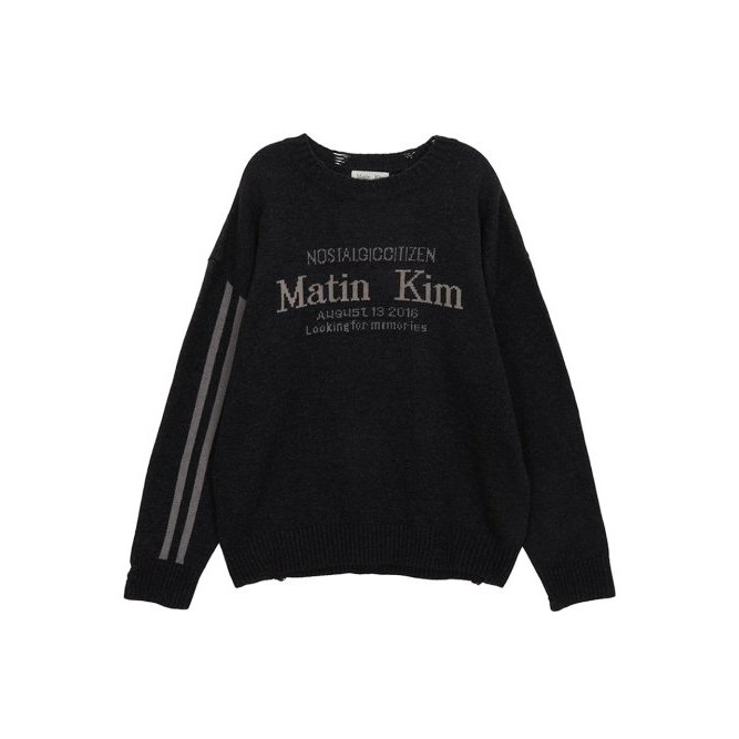 Matin Kim SLEEVE LINE เสื้อสเวตเตอร์ถัก แขนยาว สไตล์เกาหลี มีถ่าน