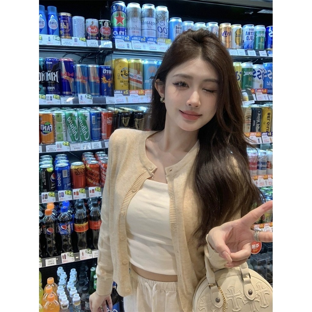 Vogue🌟พร้อมส่ง🌟 เสื้อคลุมไหมพรมแขนยาว คอกลม คาดิแกรนเกาหสีสีพื้น (D091) - รูปที่ 2