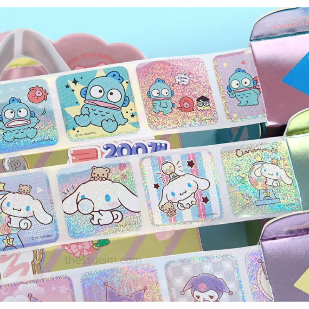 [Sanrio] สติกเกอร์เทปฉลาก ลาย Kuromi Cinnamoroll สําหรับตกแต่งกล่องของขวัญ 200 ชิ้น ต่อม้วน