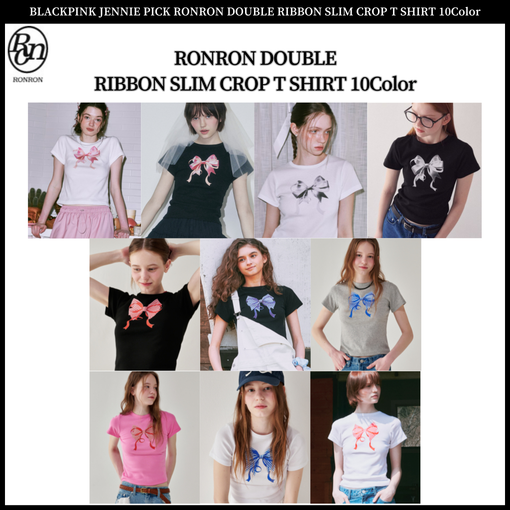 Blackpink JENNIE PICK RONRON DOUBLE RIBBON SLIM CROP เสื้อยืด 10 สี