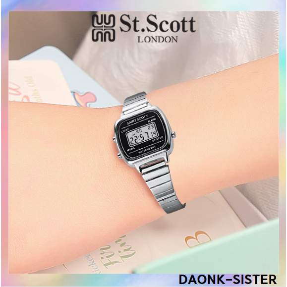 [ St.scott LONDON ] ST9004F-SBS นาฬิกาข้อมือดิจิทัล อิเล็กทรอนิกส์ สไตล์เกาหลี ของแท้ 100% สําหรับผู้หญิง