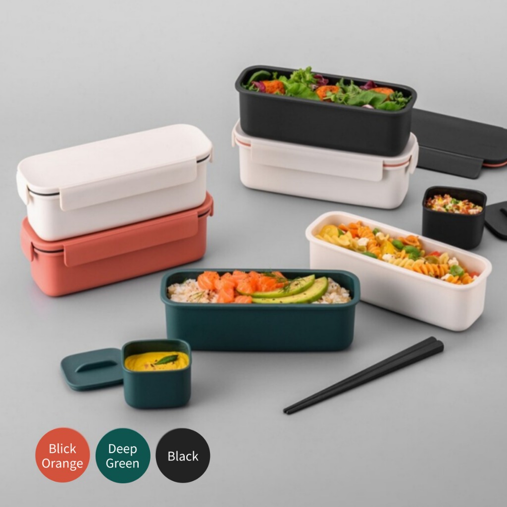 Locknlock Slim Lunch Box 2 ชั้น DSILOCK อินเทรนด์ 3 สี พร้อมซองใส่ตะเกียบ แอร์แน่น ไร้ BPA เครื่องล้