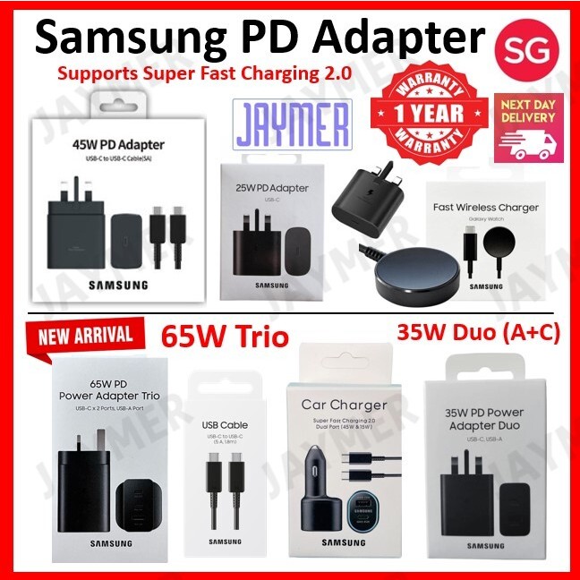 [SG] Samsung 65W 45W 35W 25W 15W USB-C Super Fast Charging 2.0 อะแดปเตอร์ Galaxy Watch Charger 5A สา