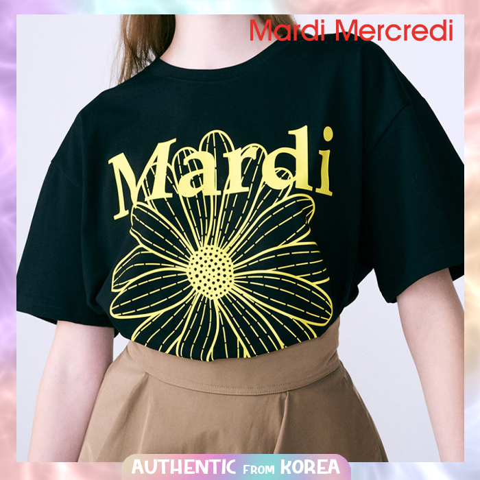 Mardi MERCREDI เสื้อยืดผู้หญิง FLOWERMARDI_BLACK สีเหลือง