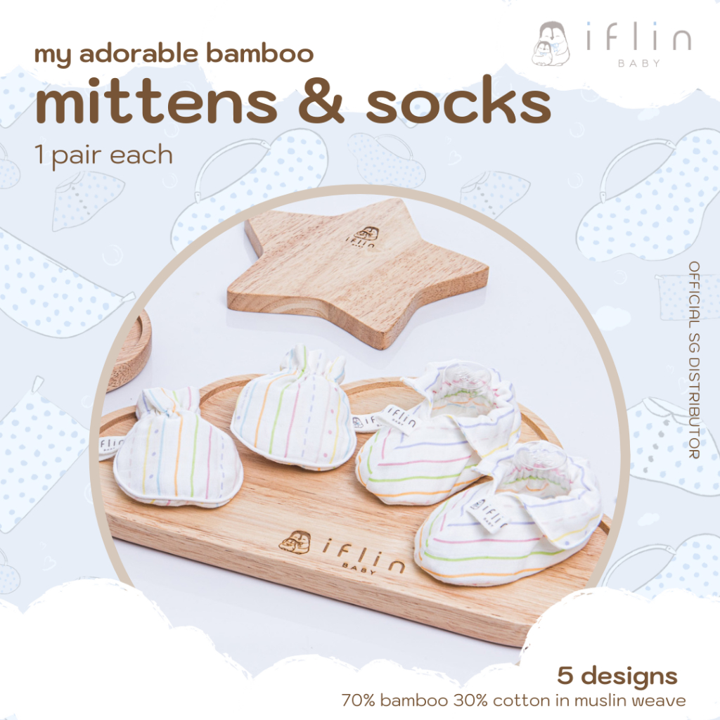 Iflinbaby Baby Mittens & ถุงเท้า iflin Baby Bamboo Mittens ถุงเท้ารองเท้า