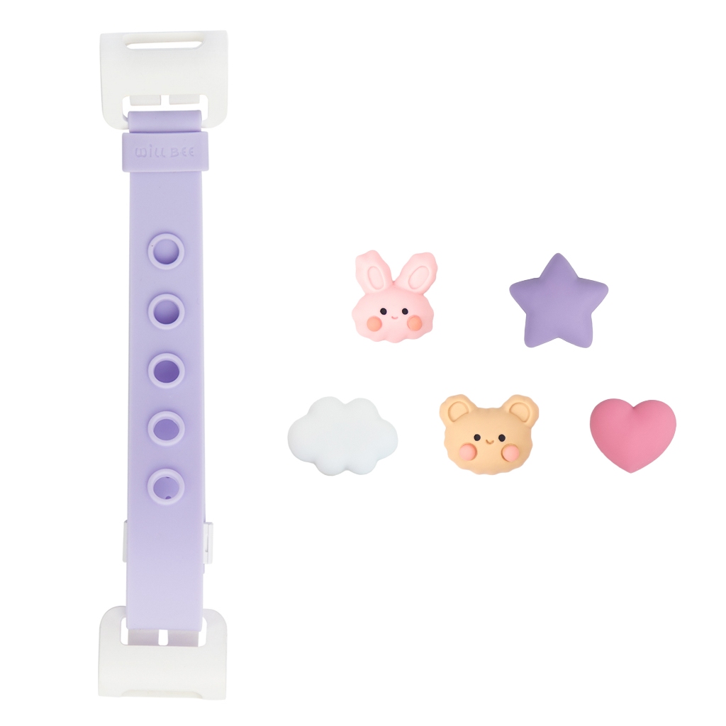 WiLLBee CLIPON Soft Mini พร้อมชุดจี้ตกแต่ง 5 ชิ้น ( สีม่วง / กระต่ายหมีขี้อาย ) สายรัดนิ้วมือซิลิโคน สำหรับสมาร์ทโฟนและเครื่องอ่าน eBook