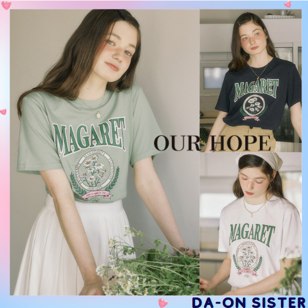 [ Ourhope ] เสื้อยืด ลาย Margaret Artwork 3 สี สไตล์เกาหลี ของแท้ 100%