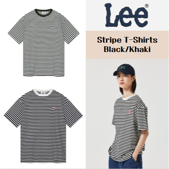 [Lee] เสื้อยืด Lee Striple เสื้อยืด Unisex สีกากี/ดํา
