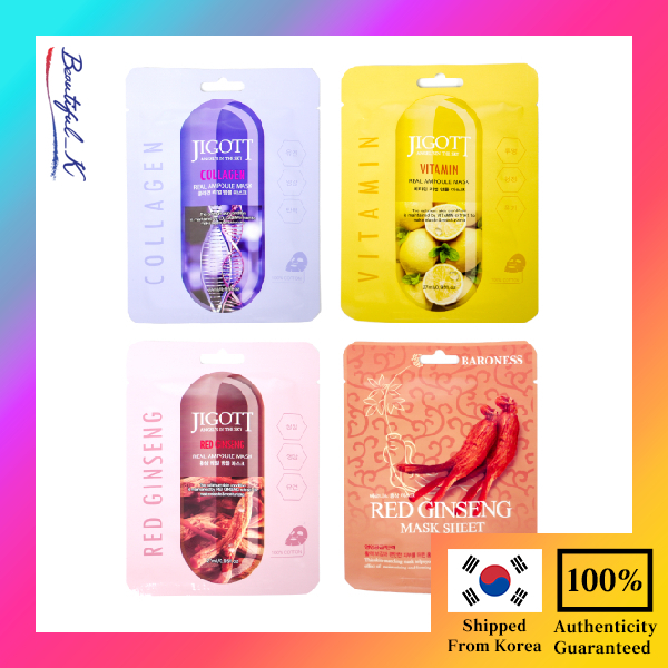 Ampoule Mask Sheets โสมแดงแท้ วิตามิน คอลลาเจน Nutritional Moisturizing Whitening Ampoule Mask Pac _