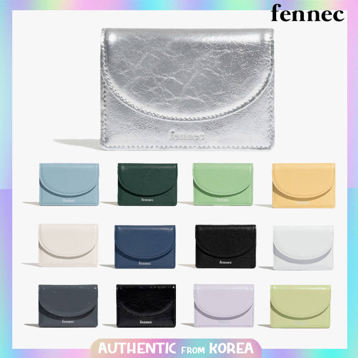 FENNEC CRINKLE HALFMOON ACCORDION POCKET - COOL PINK Unisex Regular Fit Accordion Wallet Cow Leather Halfmoon Card Wallet สไตล์เกาหลี 5 สี