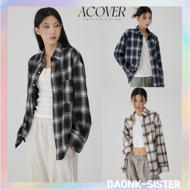 [ Acover ] เสื้อยืด ลายตาราง TARTAN -3 สี สไตล์เกาหลี ของแท้ 100%