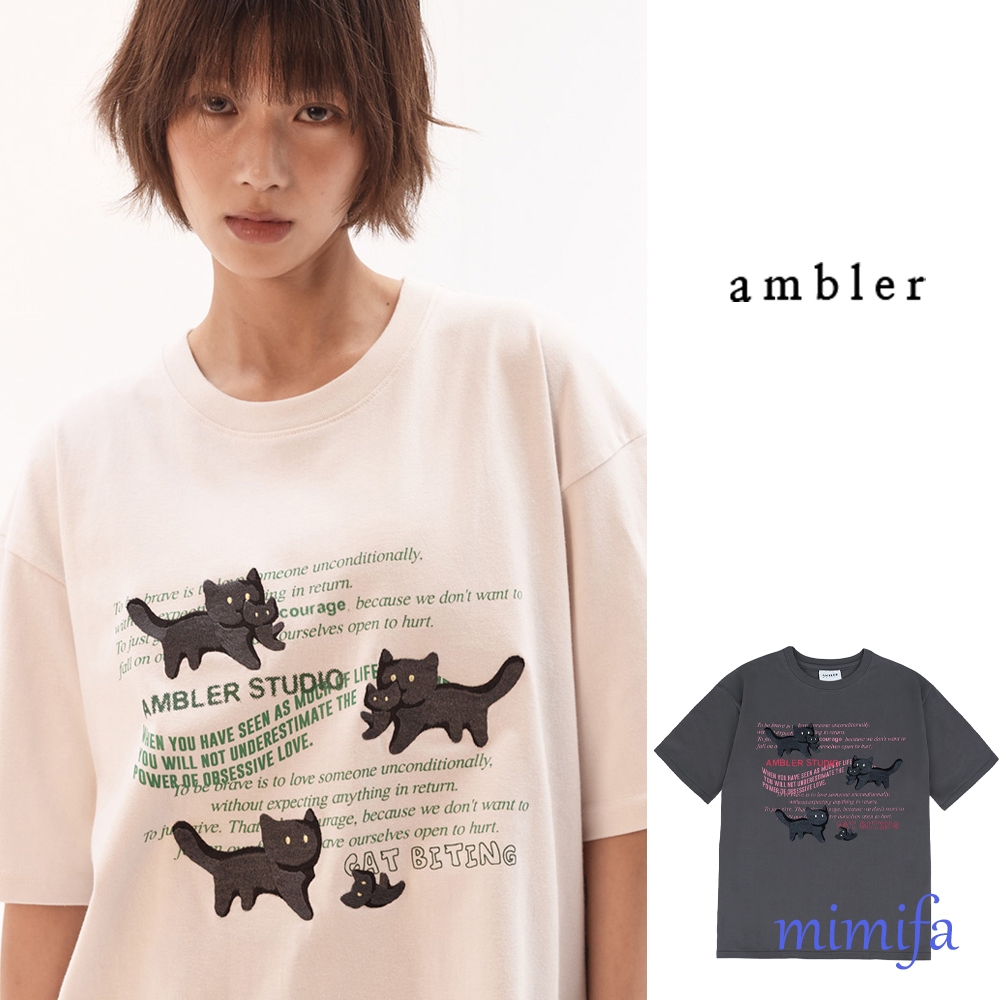 [ambler] เหตุการณ์ของเสื้อยืดแขนสั้นปักลายแมว