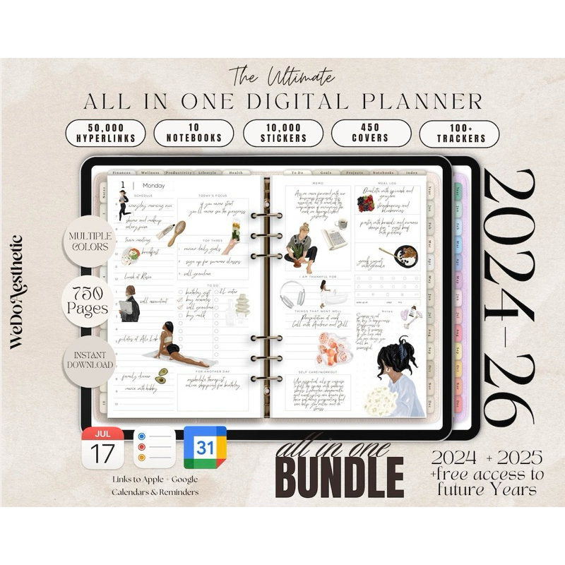 2025,2026 All-in-One Dated Digital Planner, Budget, Fitness, Notebook, Daily Planner, Goodnotes Plan