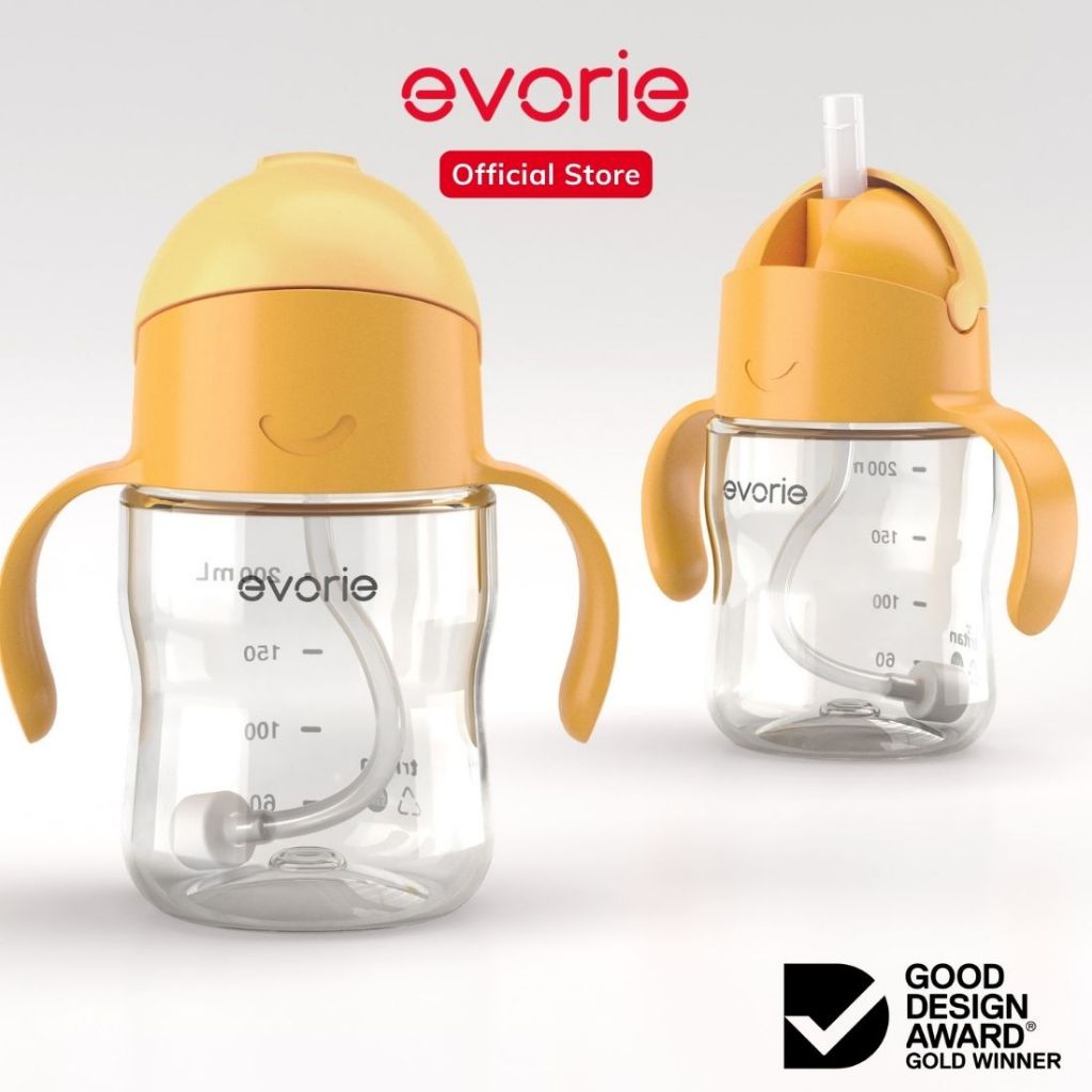 Evorie Tritan 360 ซิลิโคนฟาง Sippy Cup 200mL รางวัล Winning Straw Training ขวดน้ําเด็กวัยหัดเดิน
