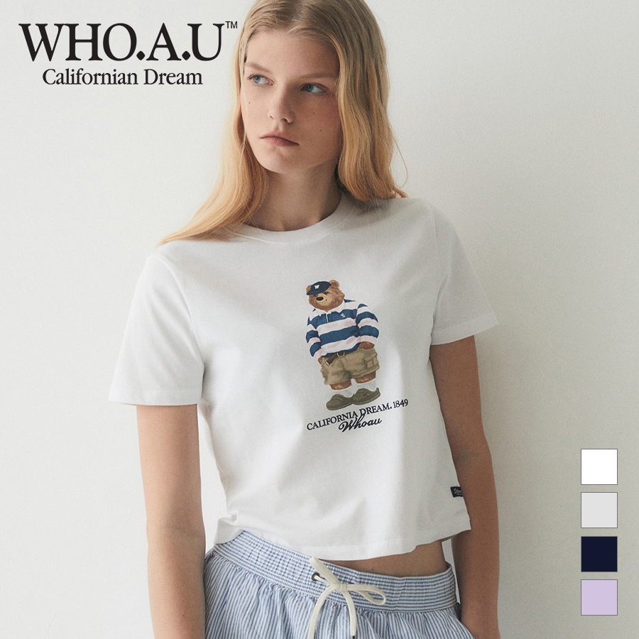 [WHO.A.U] เสื้อยืดครอป แขนสั้น พิมพ์ลาย Steve Photo | WHRPE2424F / WHRPE3724F