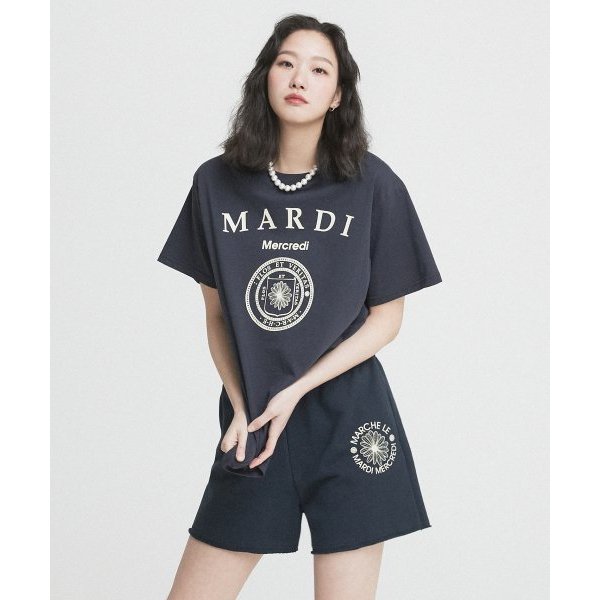 ❤️Mardi Mercredi เสื้อยืดผู้หญิง UNIV_navy สีครีม ของแท้ 100%