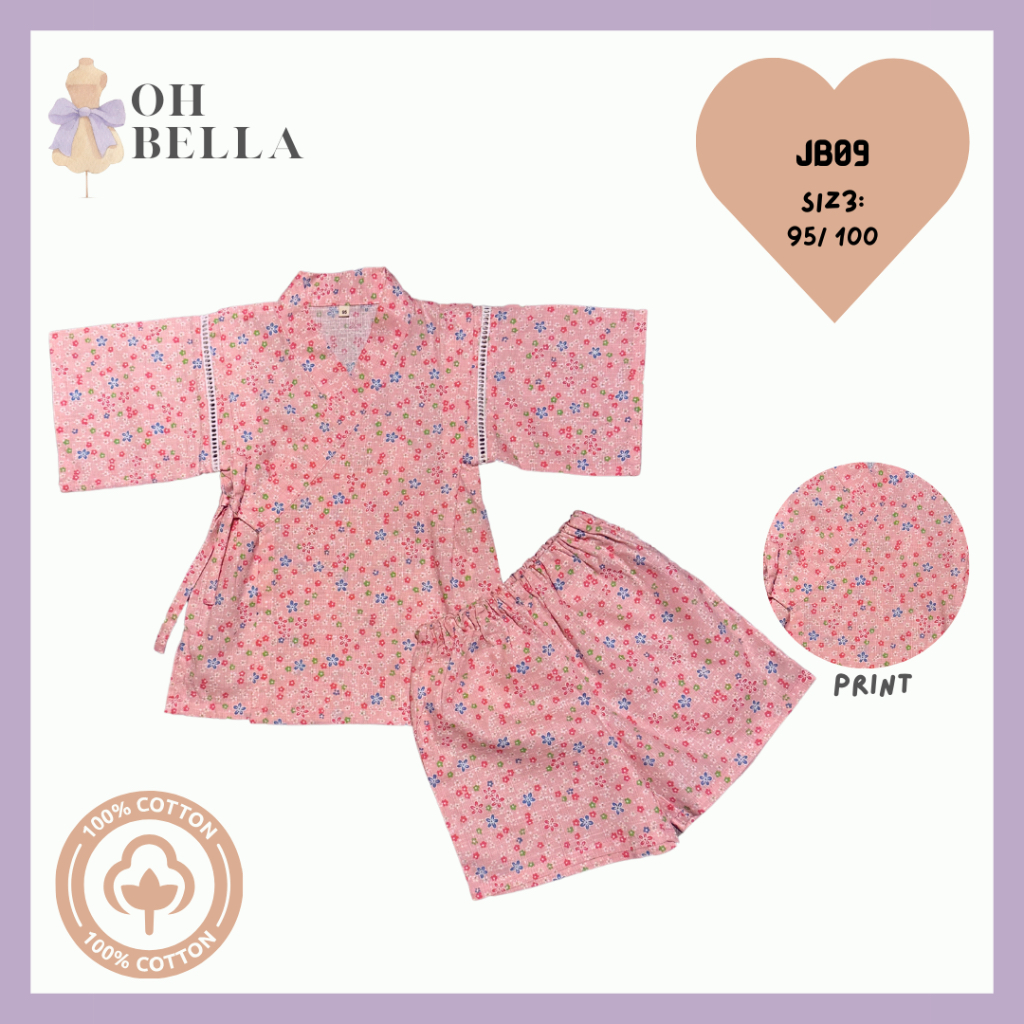 [OH Bella] JB09 Jinbei 2 ชิ้น Set - Mini Flora (Lt- Pink) / กิโมโน