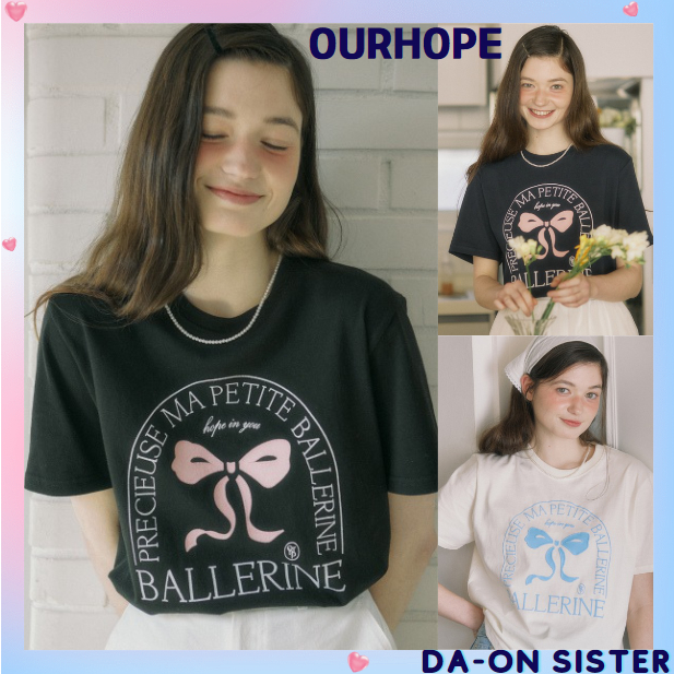 [ Ourhope ] เสื้อยืด ลายบัลเล่ต์ -3 สี เกาหลี ของแท้ 100%