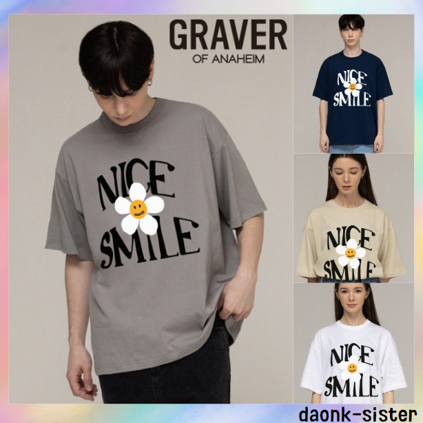 [ Graver ] [UNISEX] NICE SMILE Logo Flower แขนสั้น -6 สี เกาหลี ของแท้ 100%