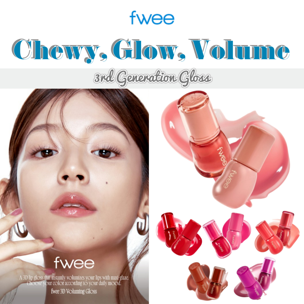 Fwee ลิปกลอส 3D 12 สี (30% 70%) Chewy Glow Volume รุ่นที่ 3